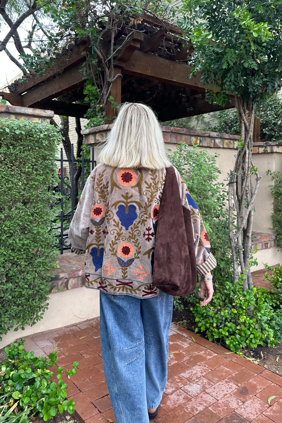 Whimsy Cotton Embroidered Jacket in Taupe