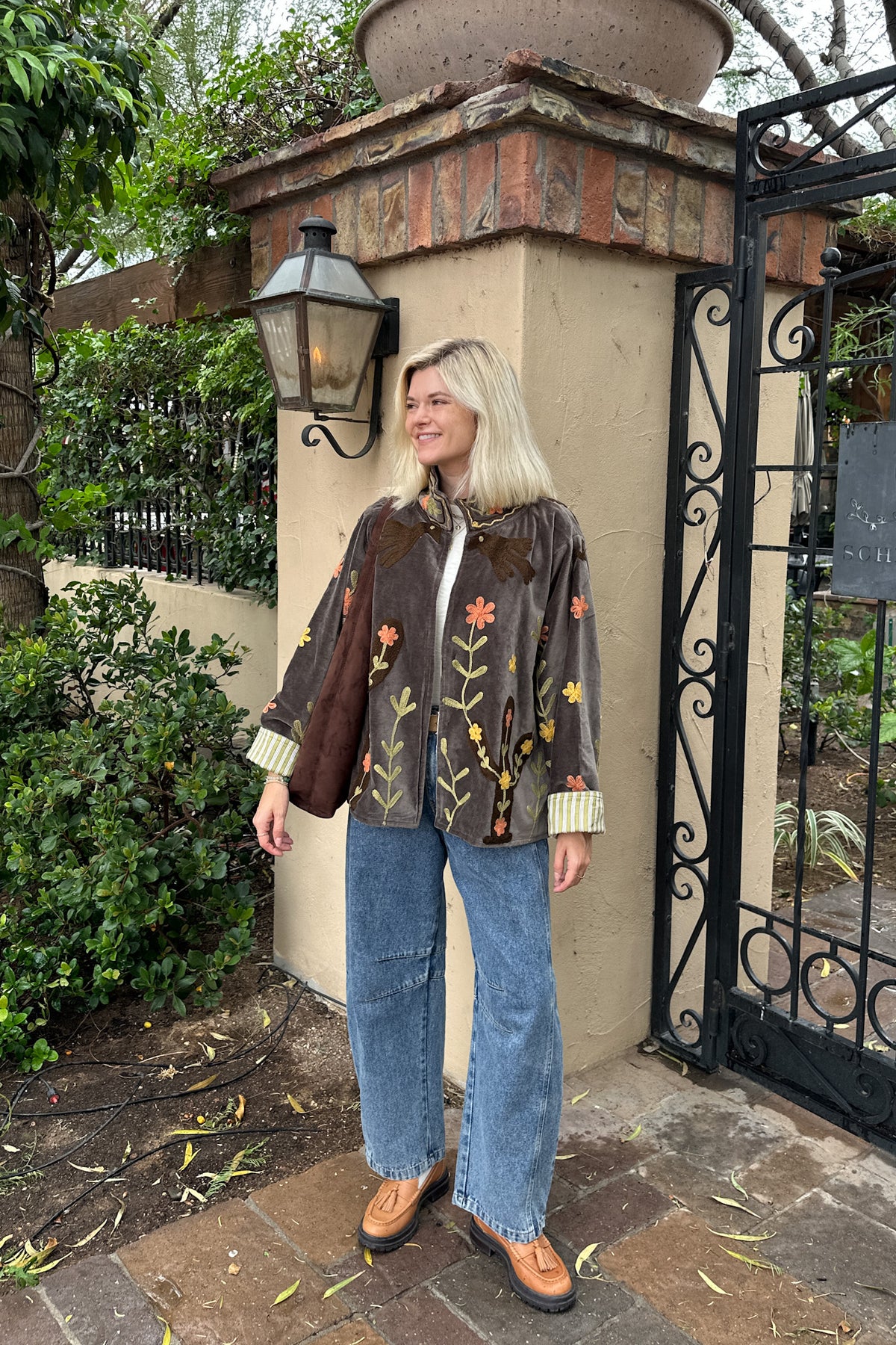 Whimsy Cotton Embroidered Jacket in Espresso