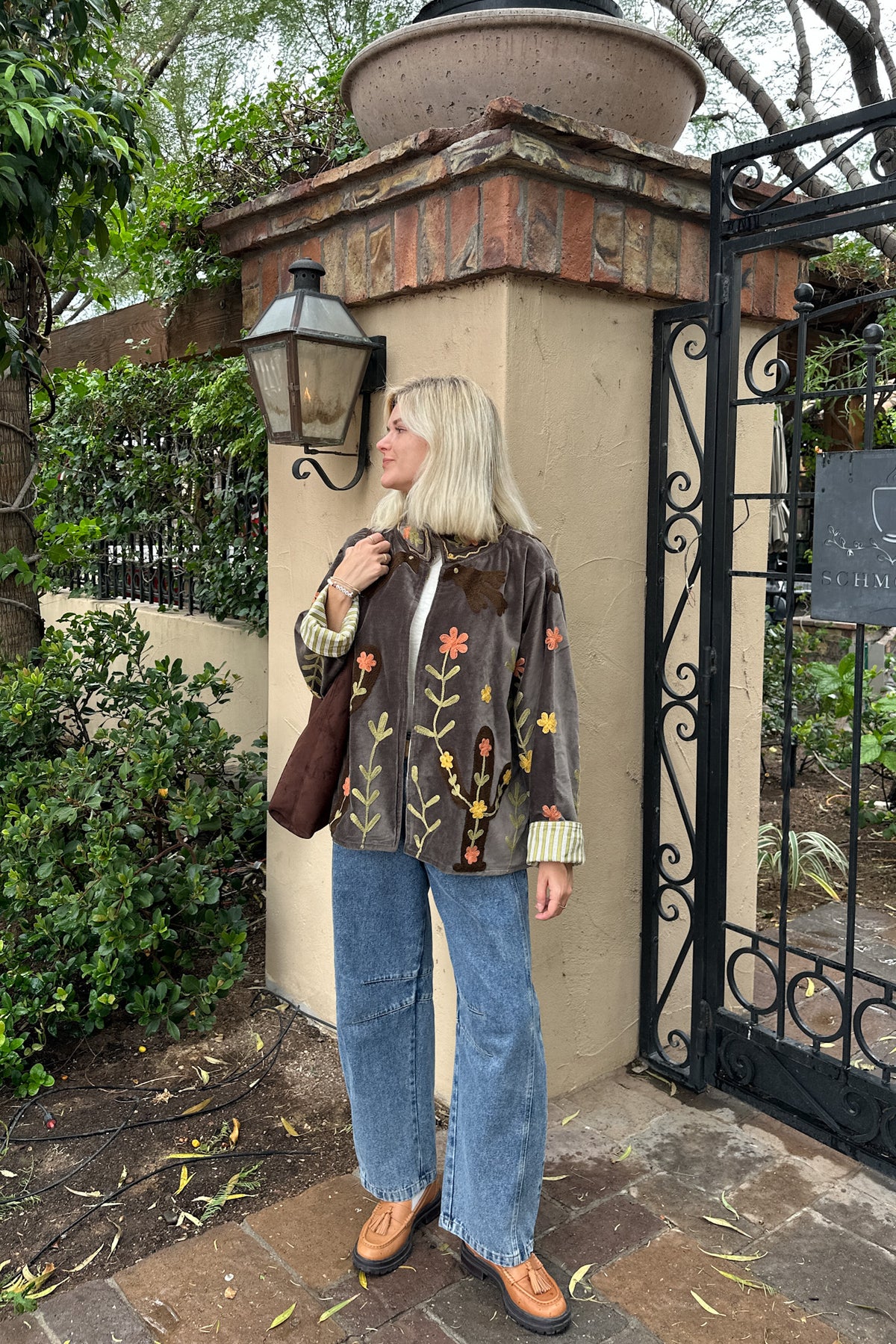 Whimsy Cotton Embroidered Jacket in Espresso