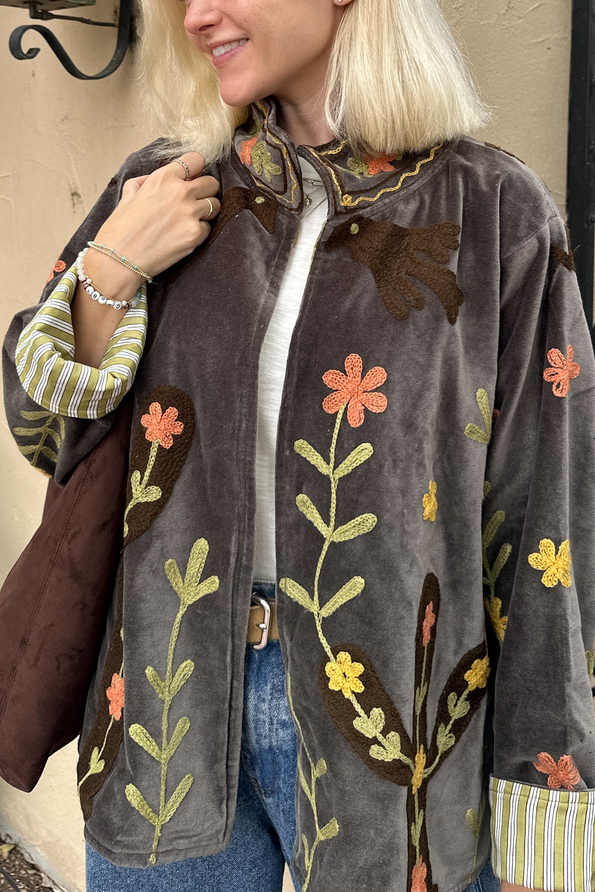 Whimsy Cotton Embroidered Jacket in Espresso