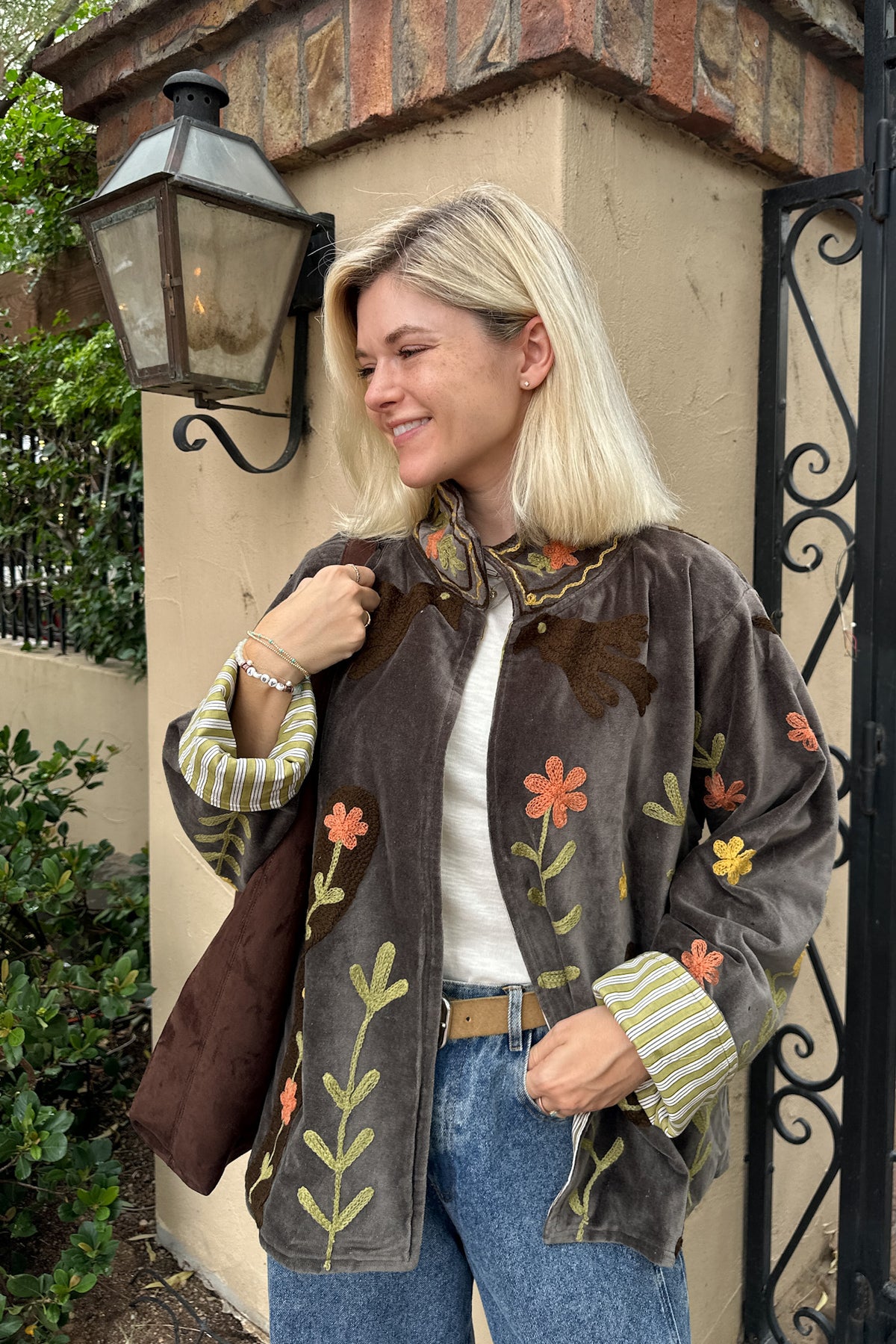 Whimsy Cotton Embroidered Jacket in Espresso