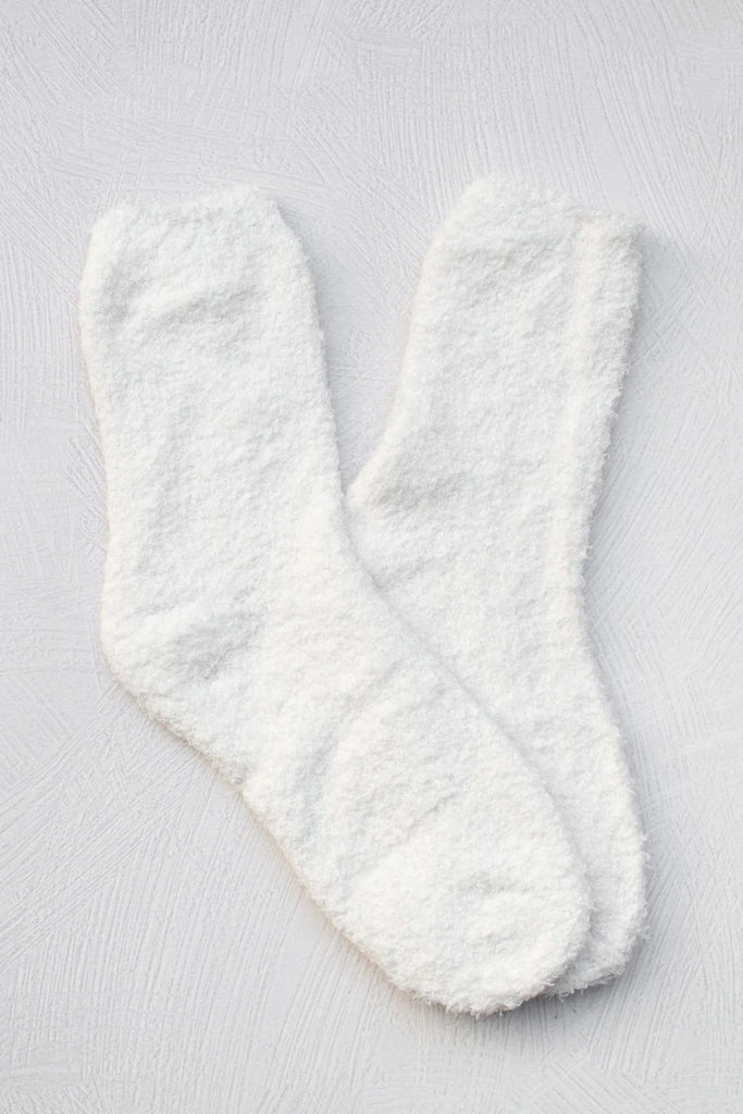 Teddy Solid Fuzzy Socks in White