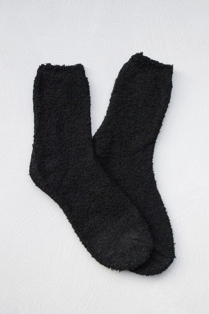 Teddy Solid Fuzzy Socks in Black