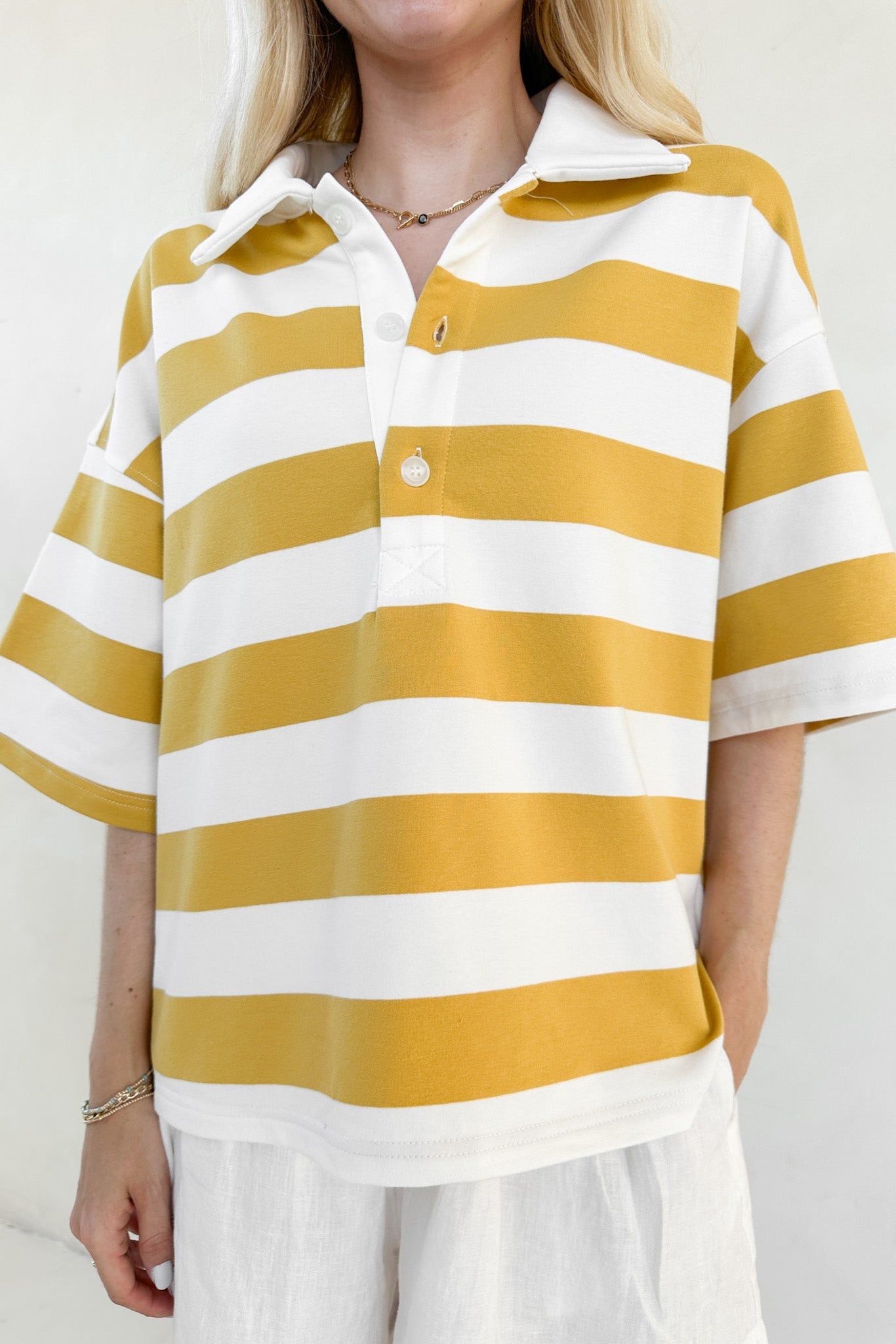 Abigail Oversized Striped Polo Shirt - Neutral Ground