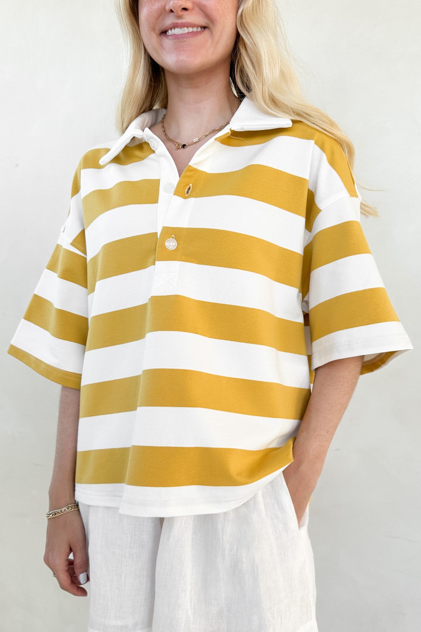 Abigail Oversized Striped Polo Shirt - Neutral Ground