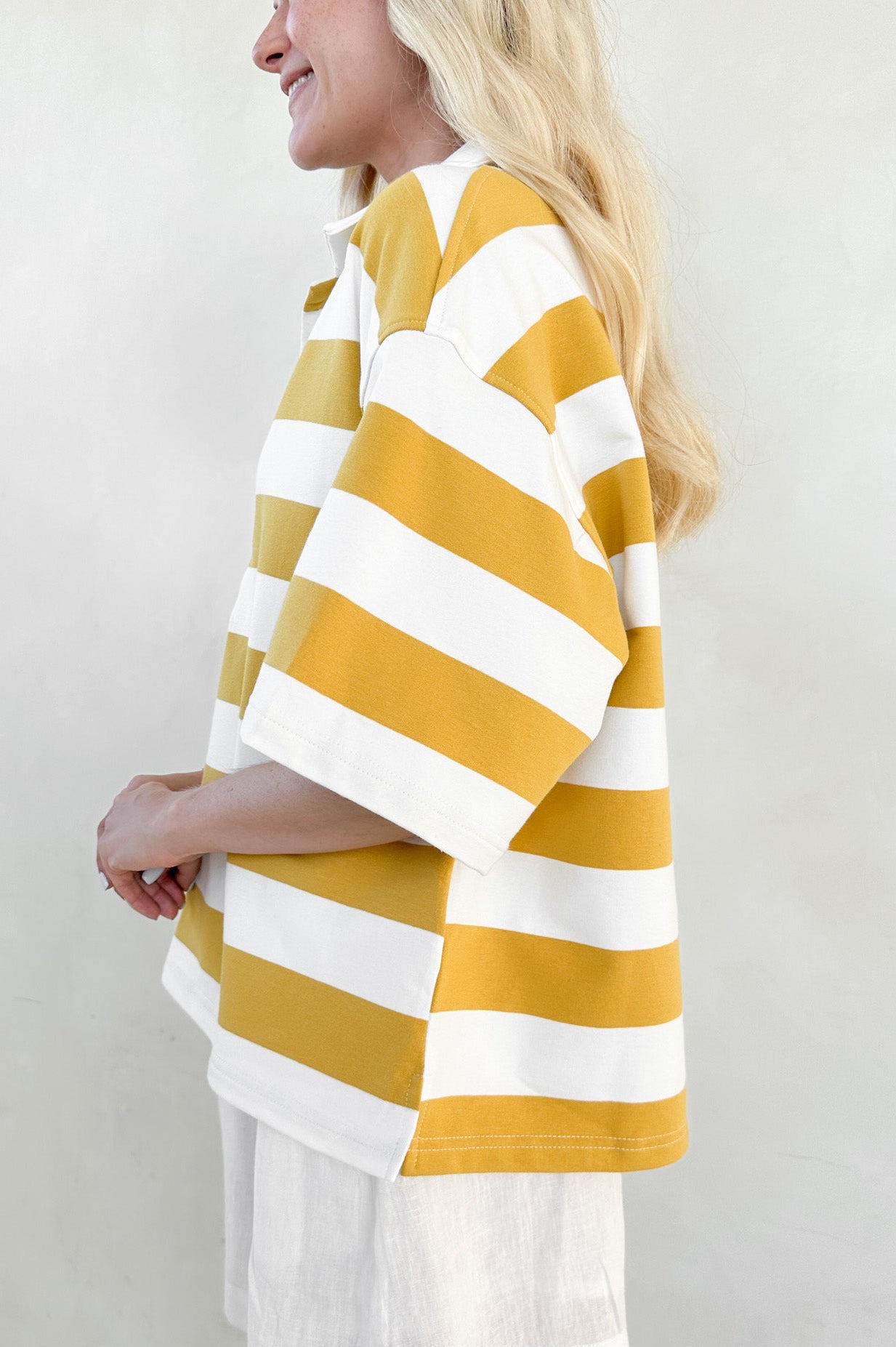 Abigail Oversized Striped Polo Shirt - Neutral Ground