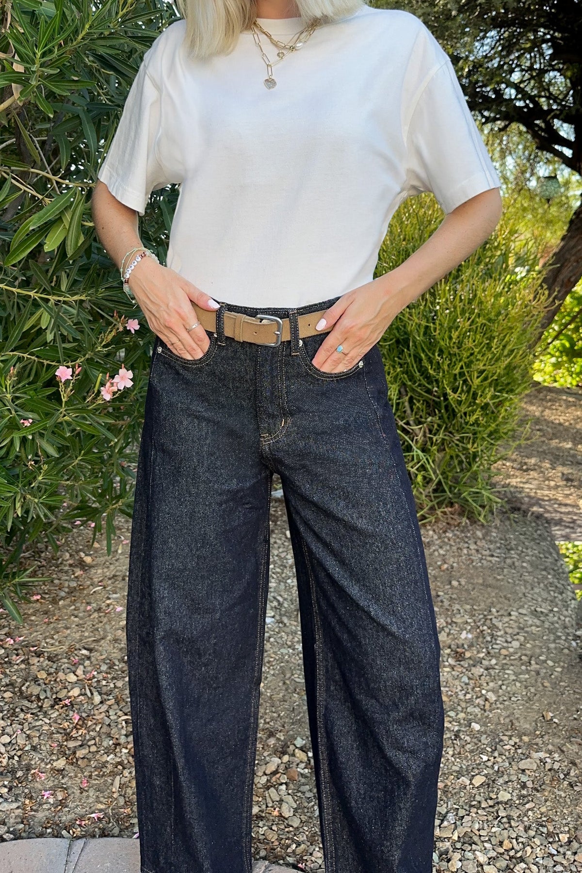 After Dark High Rise Cotton Barrel Jeans - Neutral Ground