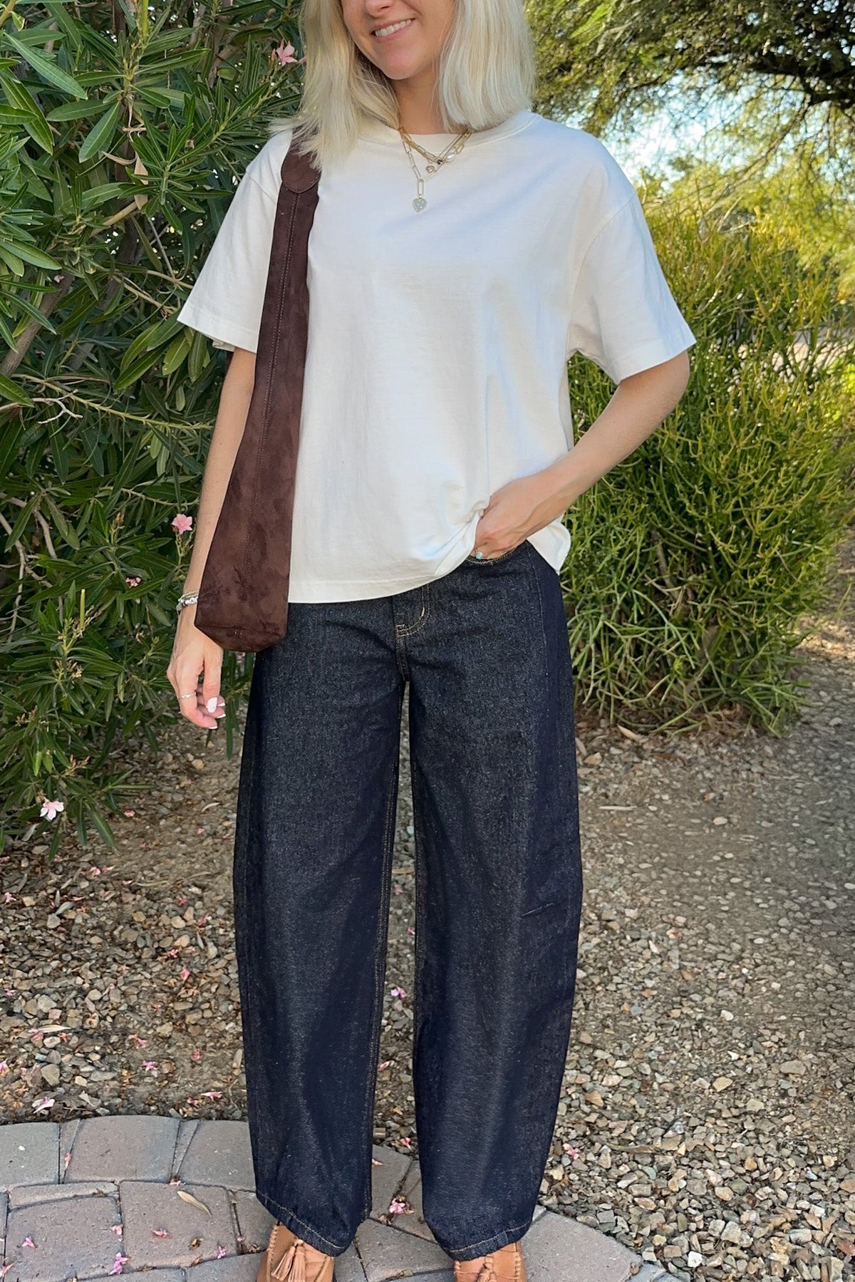 After Dark High Rise Cotton Barrel Jeans - Neutral Ground