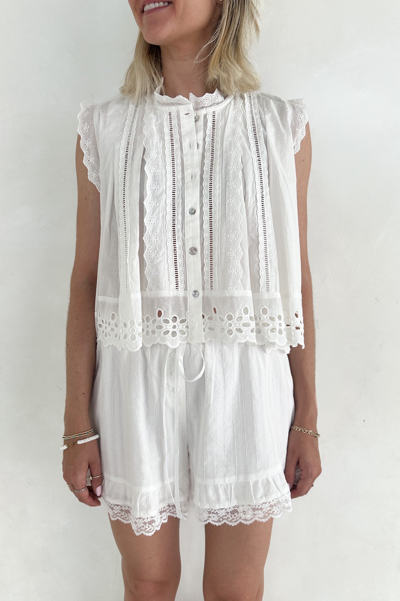 Agatha Eyelet Cotton Blouse - Neutral Ground