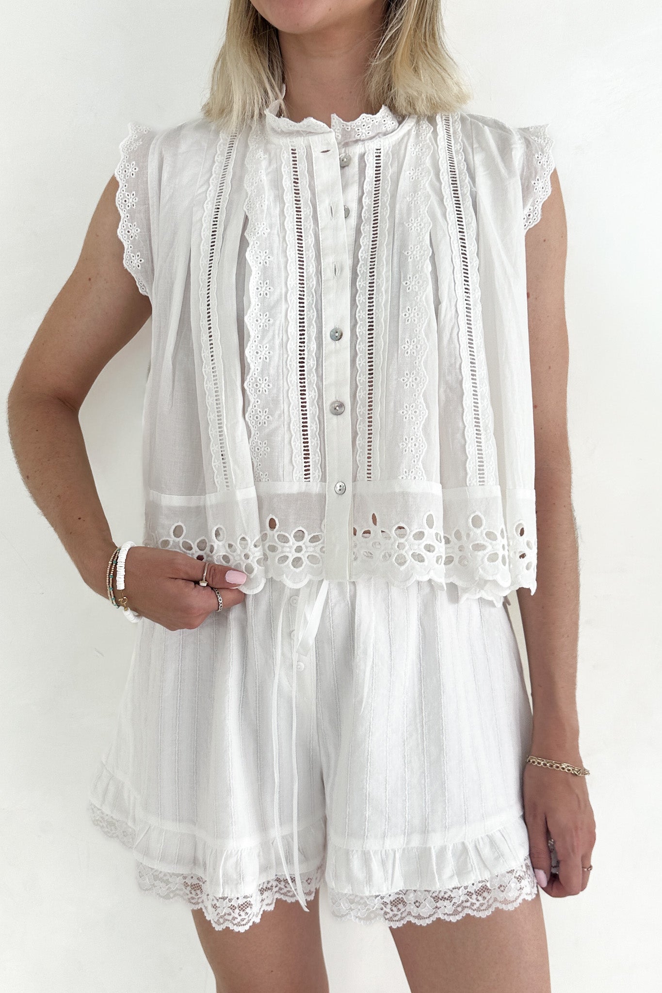 Agatha Eyelet Cotton Blouse - Neutral Ground
