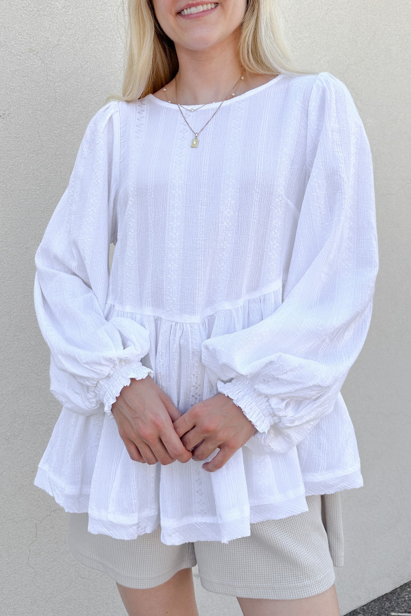 Alina Woven Embroidered Blouse - Neutral Ground