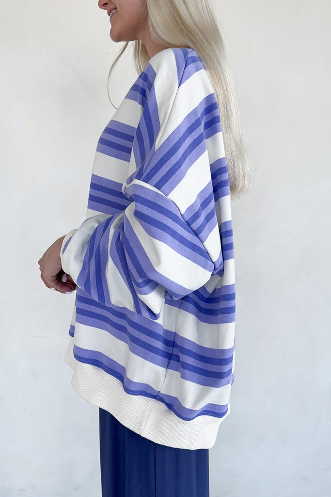 All Too Well Striped Terry Oversized Sweatshirt - Neutral Ground