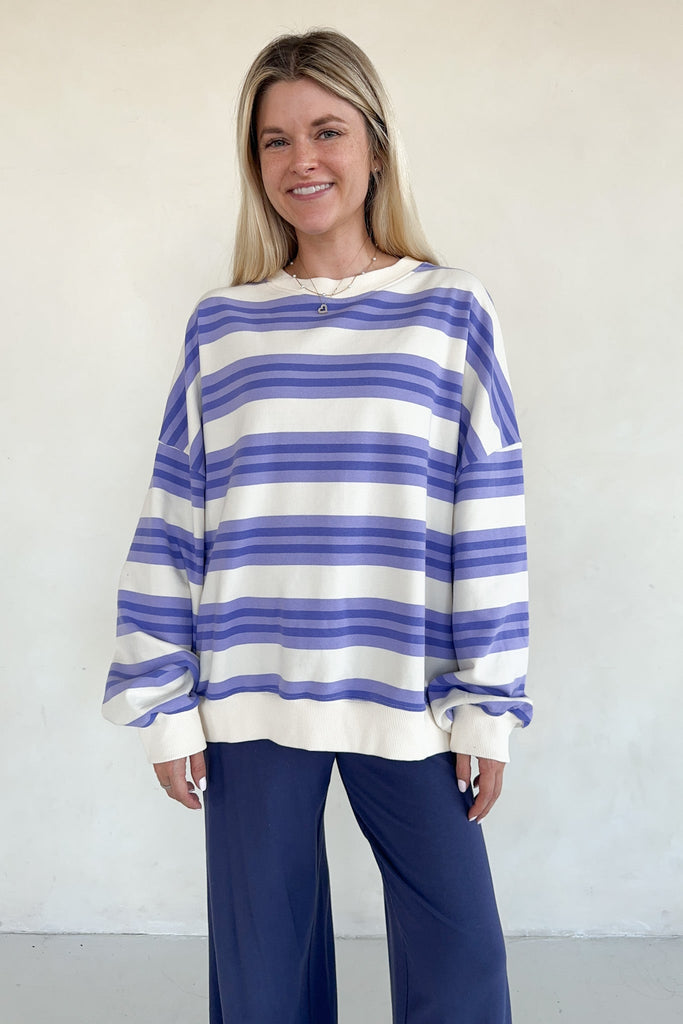 All Too Well Striped Terry Oversized Sweatshirt - Neutral Ground