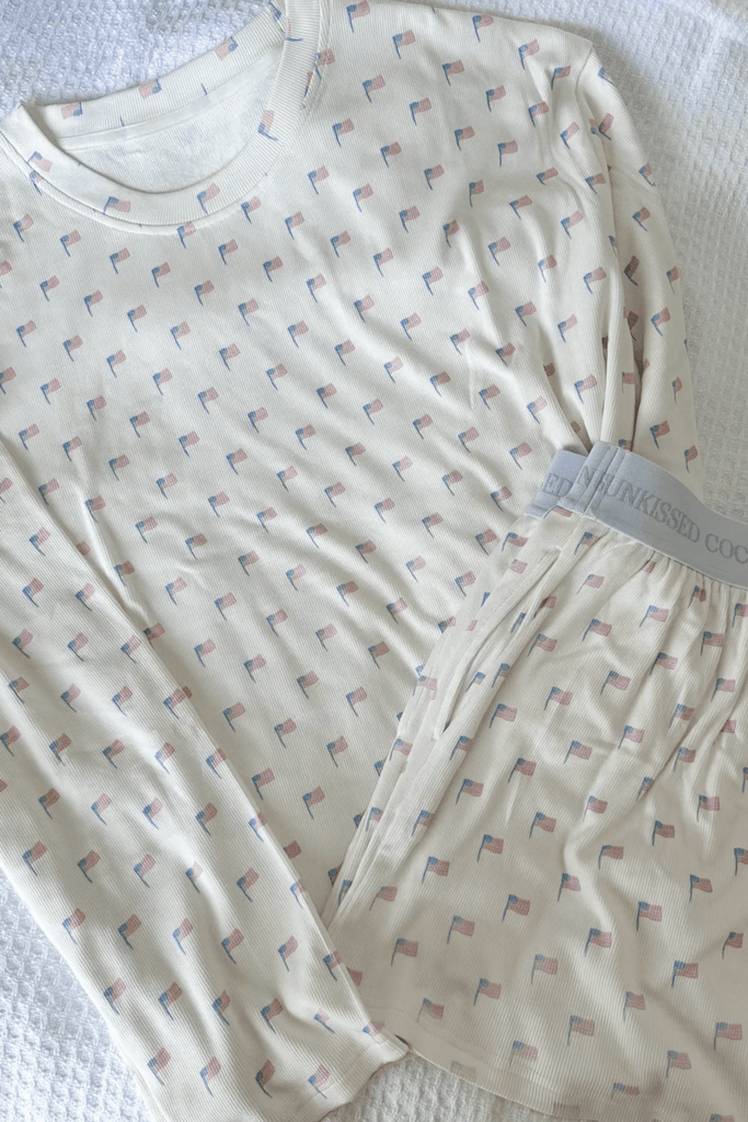American Dream American Flag Pajama Pattern Top - Neutral Ground