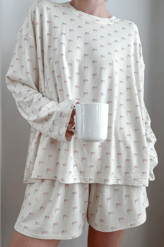 American Dream American Flag Pajama Pattern Top - Neutral Ground