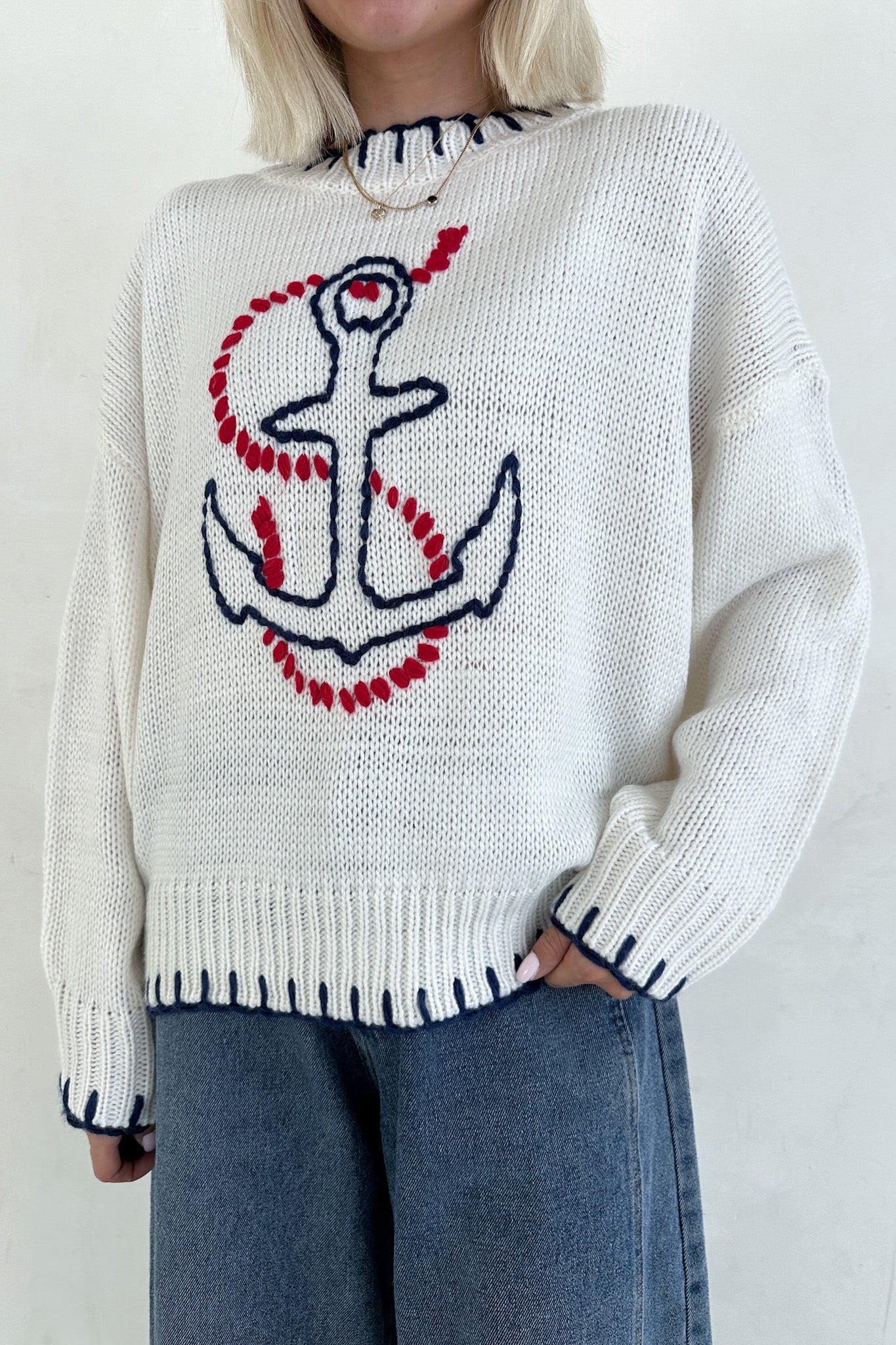 Anchors Away Lightweight Stitched Sweater - Neutral Ground