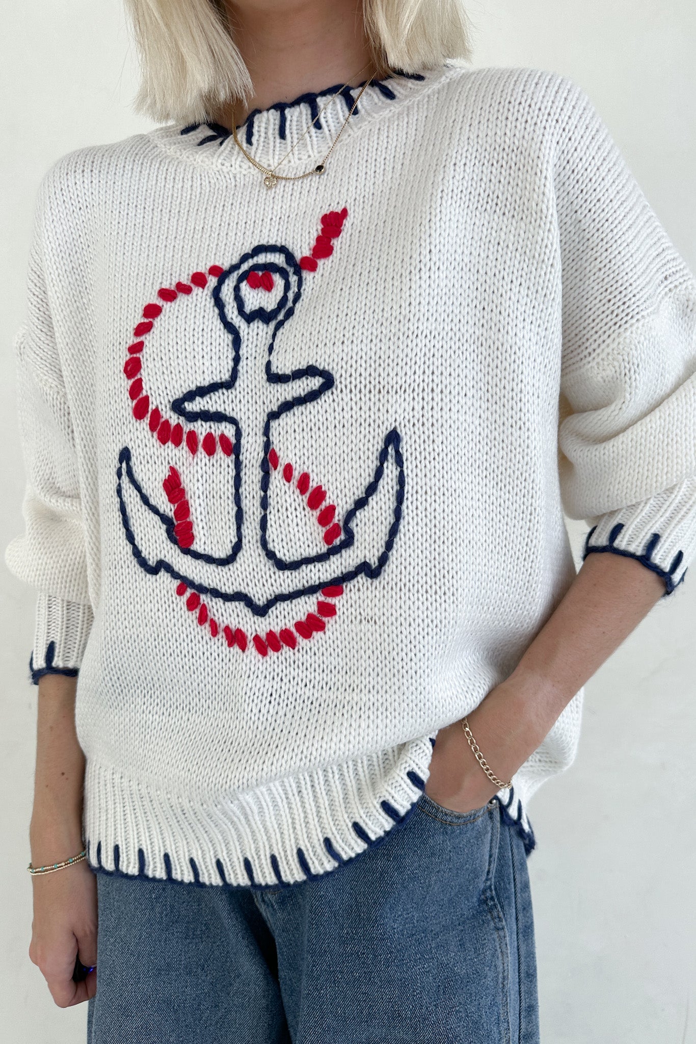 Anchors Away Lightweight Stitched Sweater - Neutral Ground