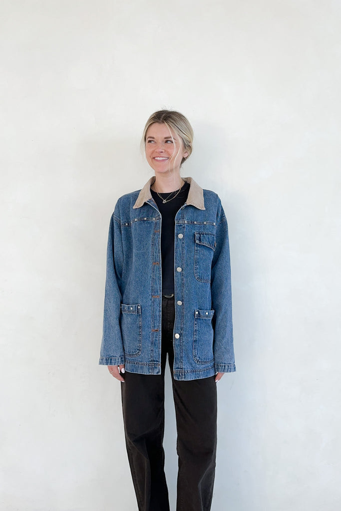 Andie Studded Denim Barn Jacket - Neutral Ground