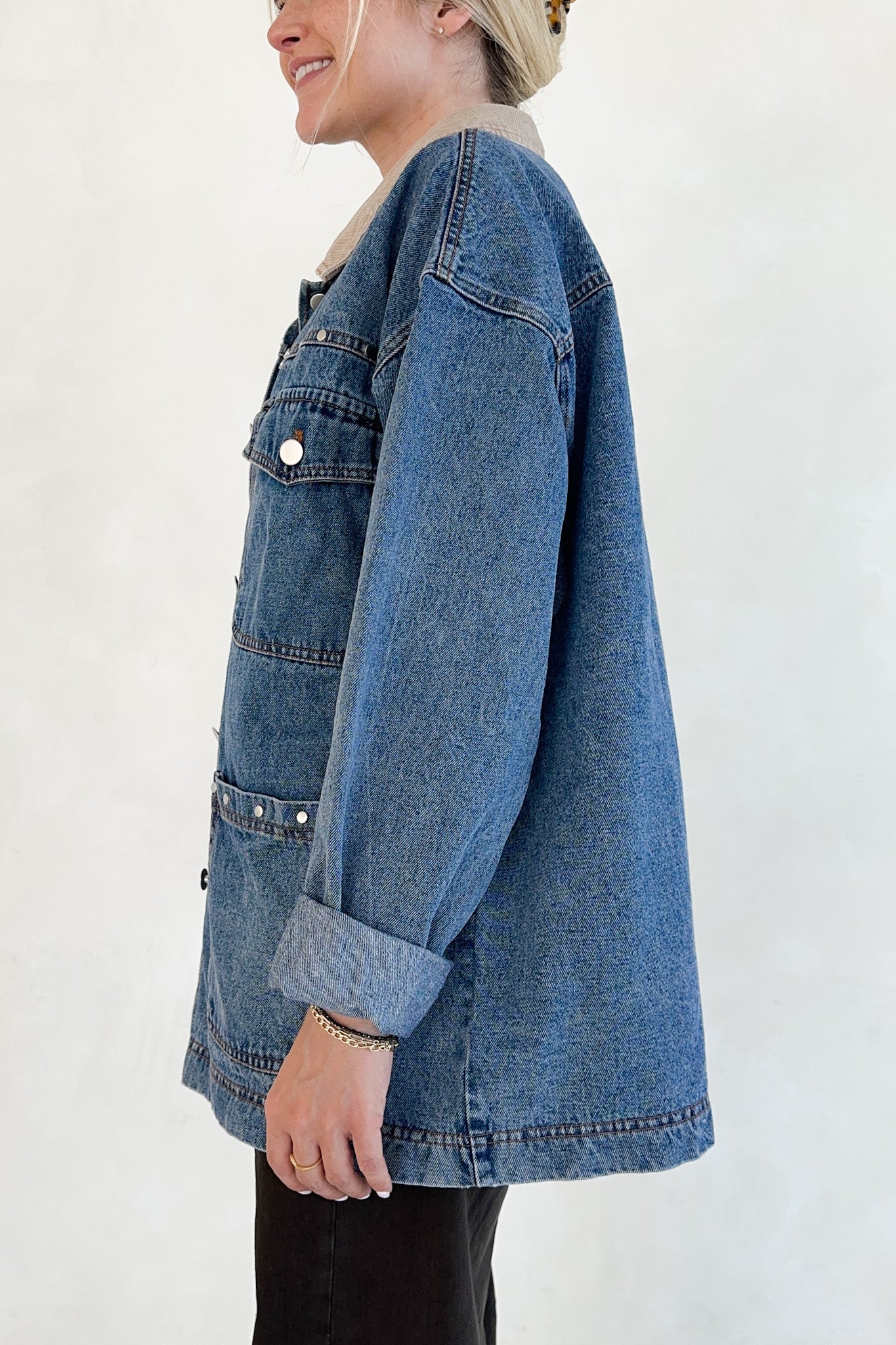 Andie Studded Denim Barn Jacket - Neutral Ground