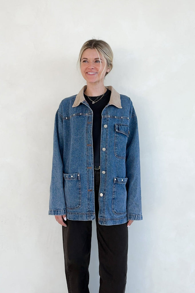 Andie Studded Denim Barn Jacket - Neutral Ground
