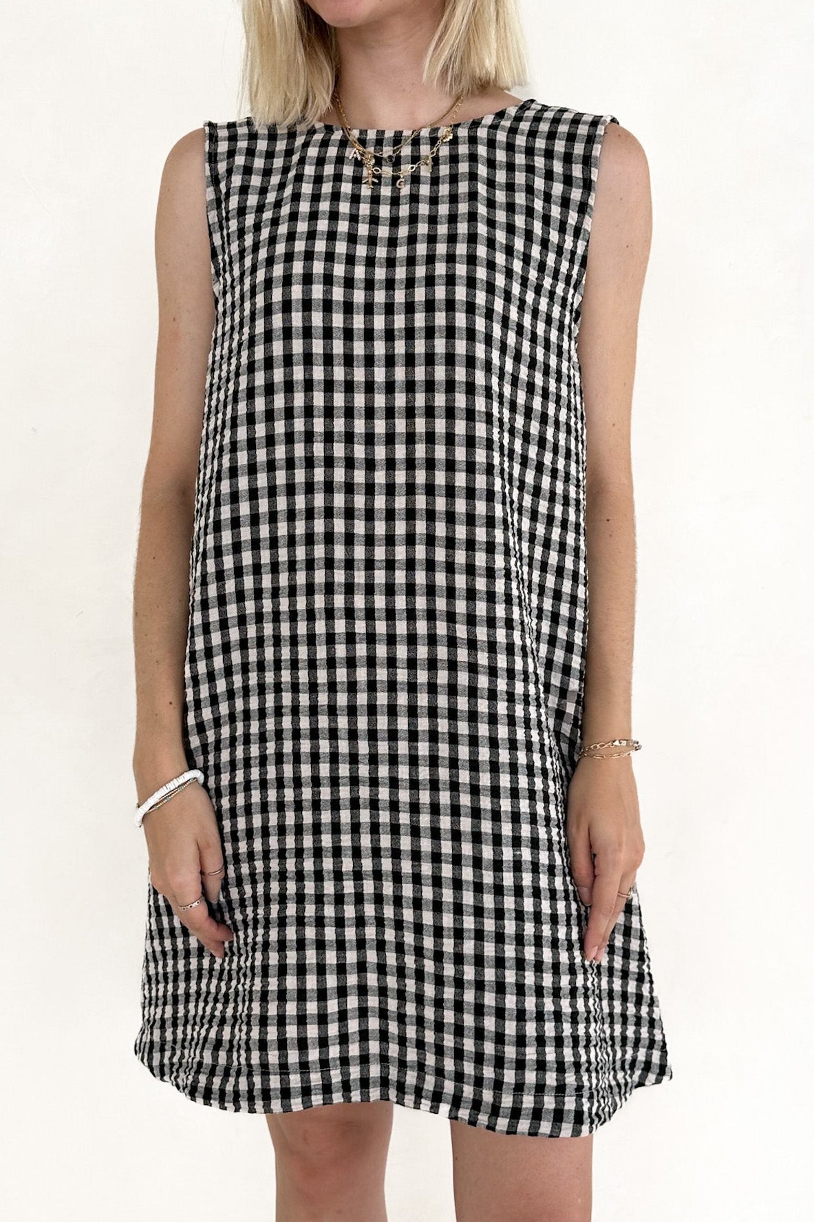 Annie 100% Cotton Gingham Dress in Black - Neutral Ground