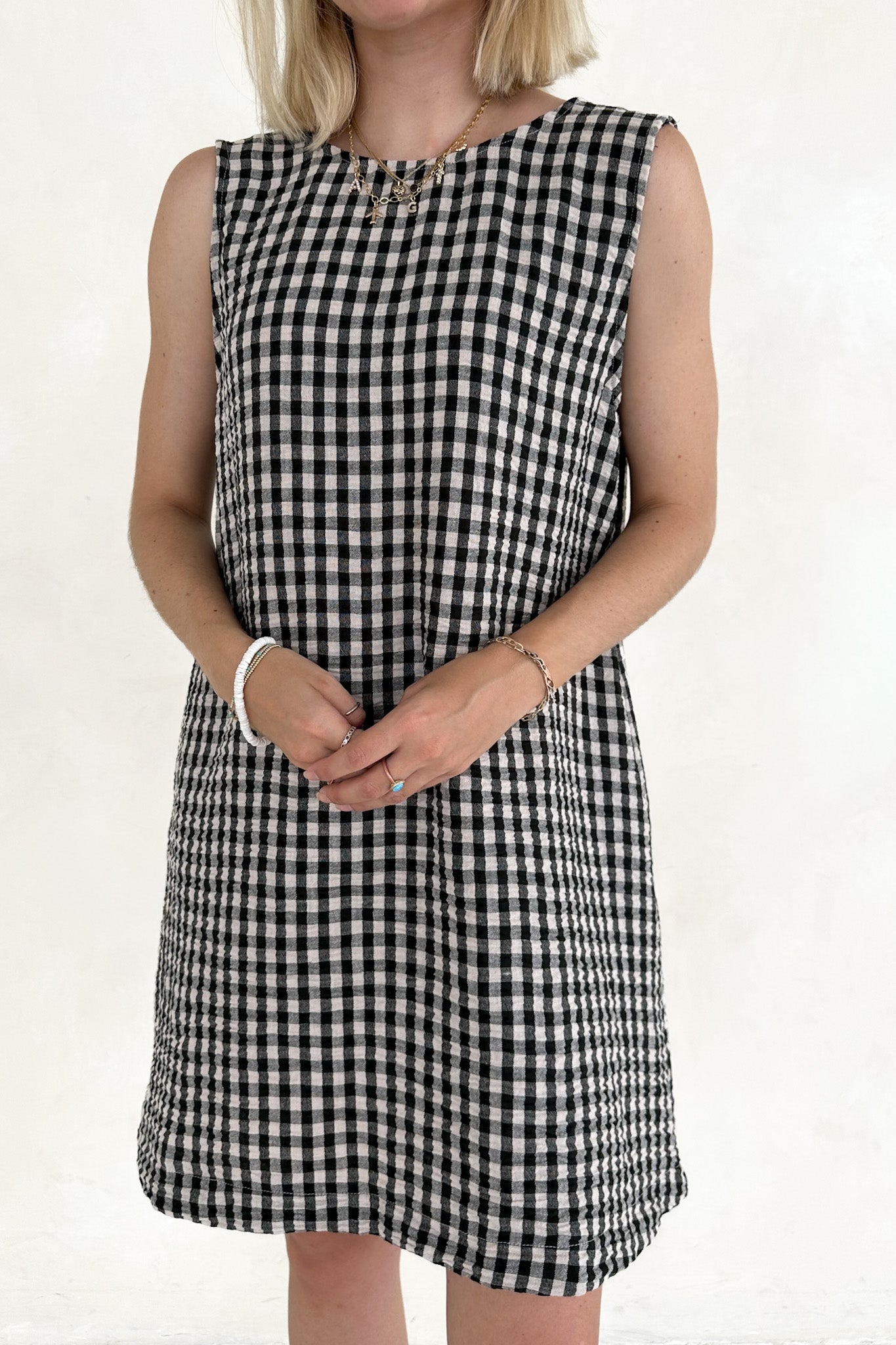 Annie 100% Cotton Gingham Dress in Black - Neutral Ground
