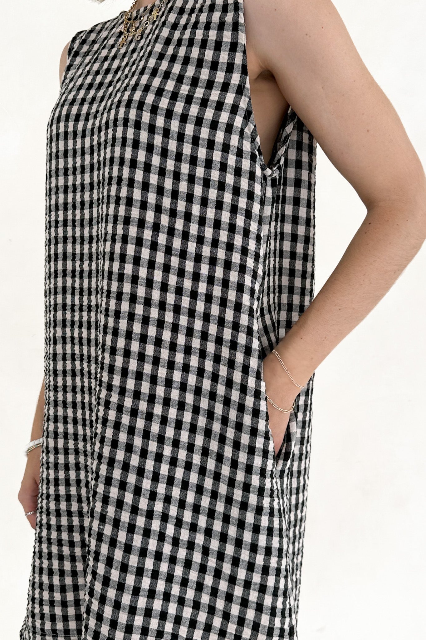 Annie 100% Cotton Gingham Dress in Black - Neutral Ground