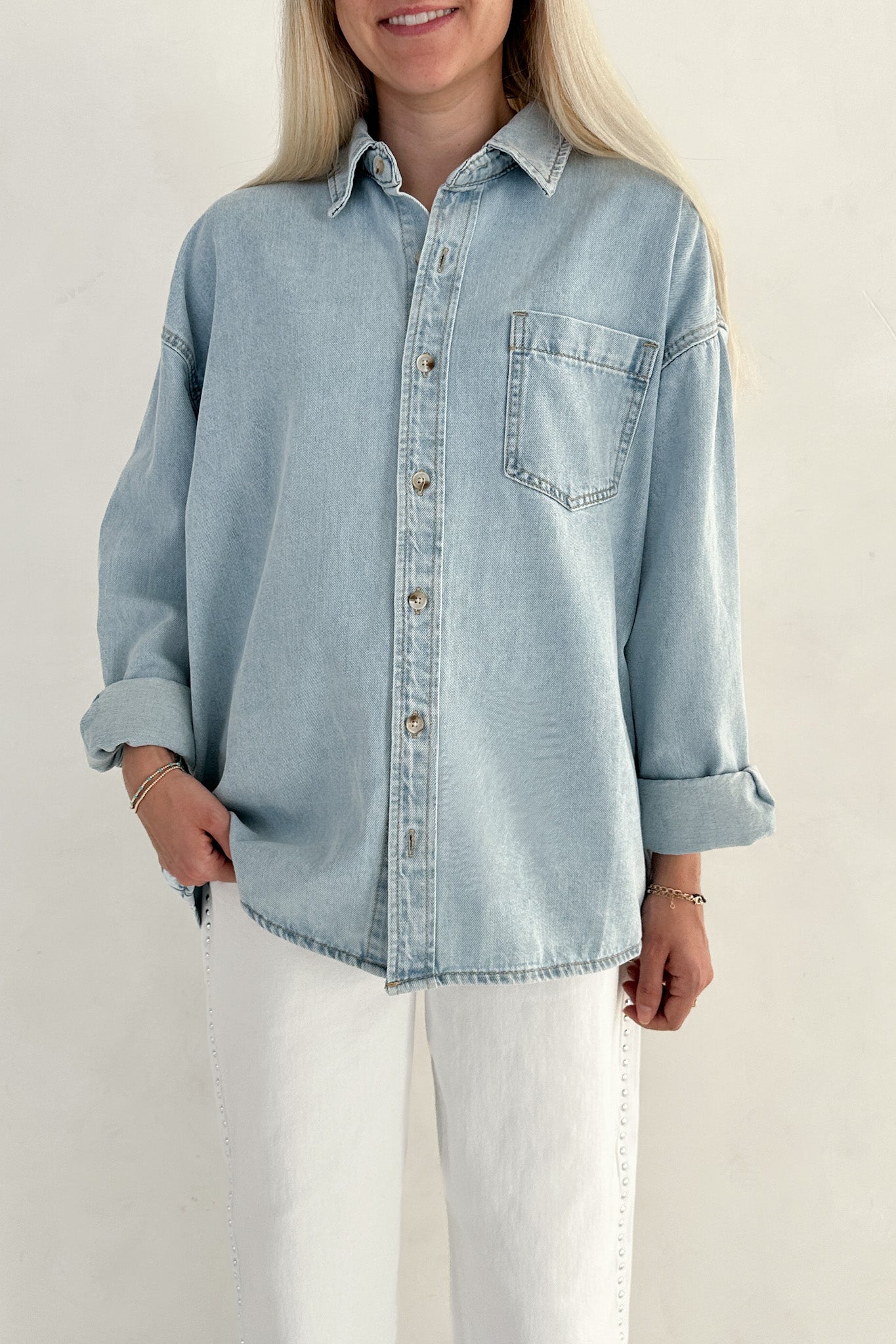 Anniston Light Wash Denim Shirt - Neutral Ground
