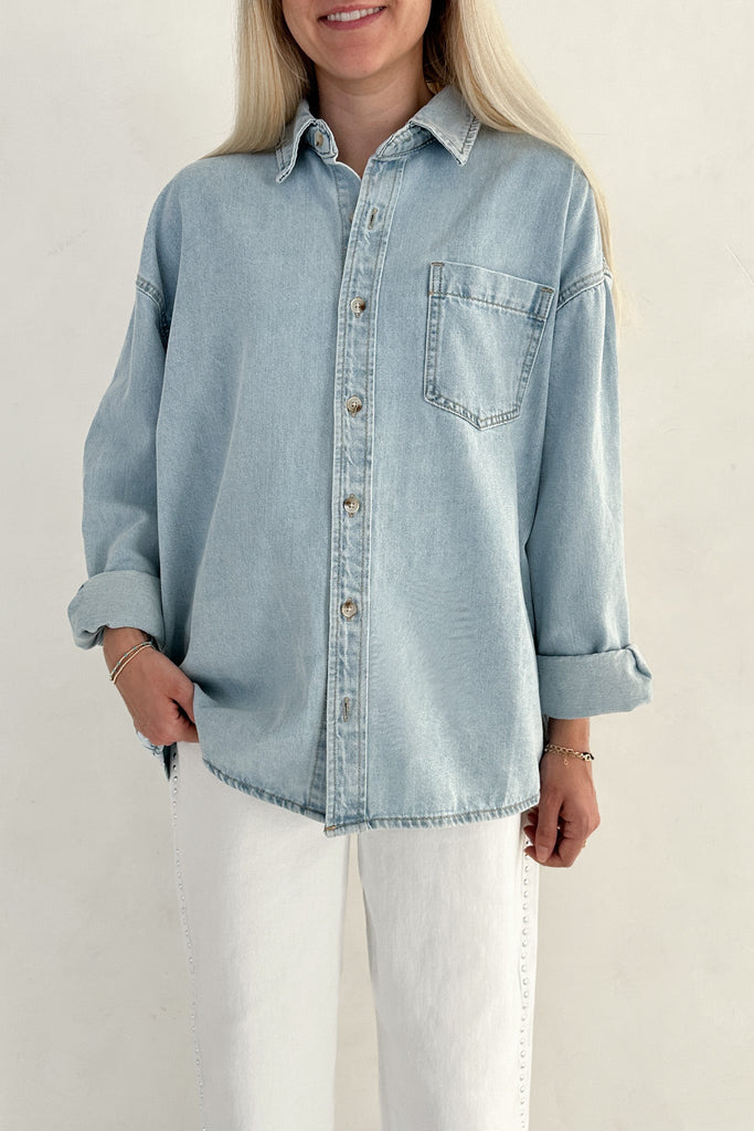 Anniston Light Wash Denim Shirt - Neutral Ground