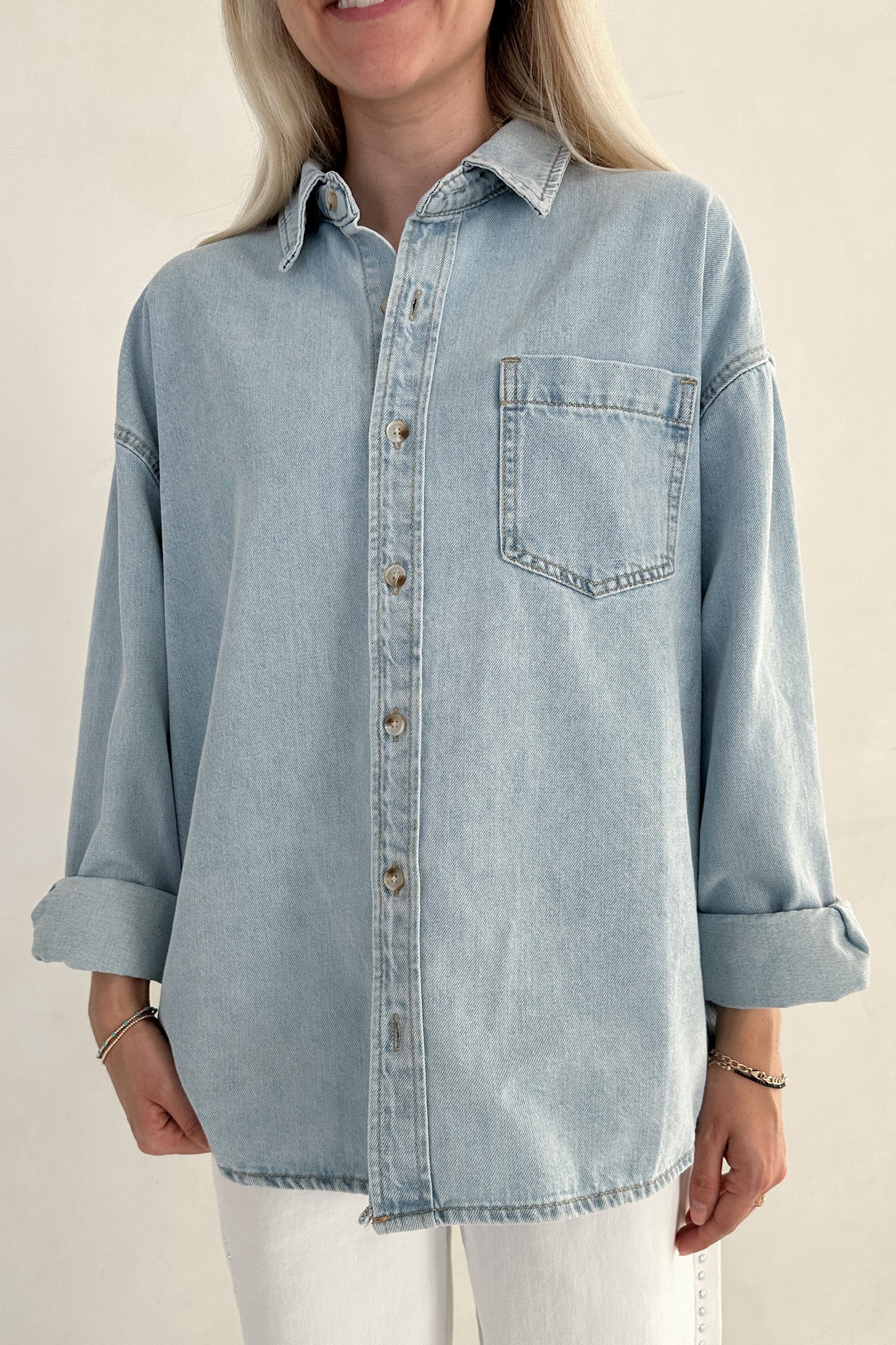 Anniston Light Wash Denim Shirt - Neutral Ground
