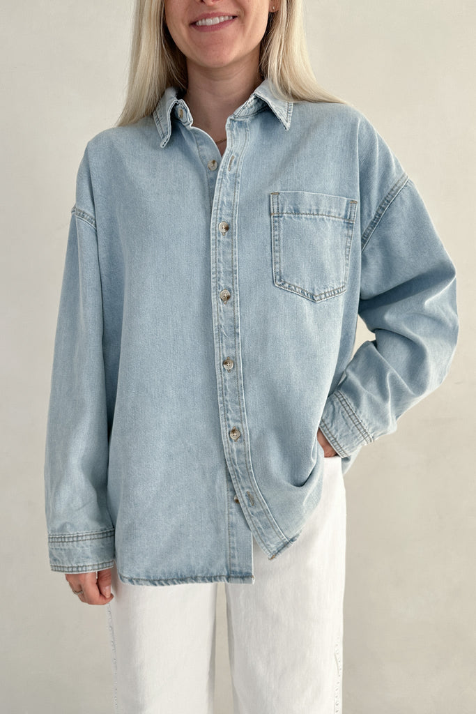 Anniston Light Wash Denim Shirt - Neutral Ground