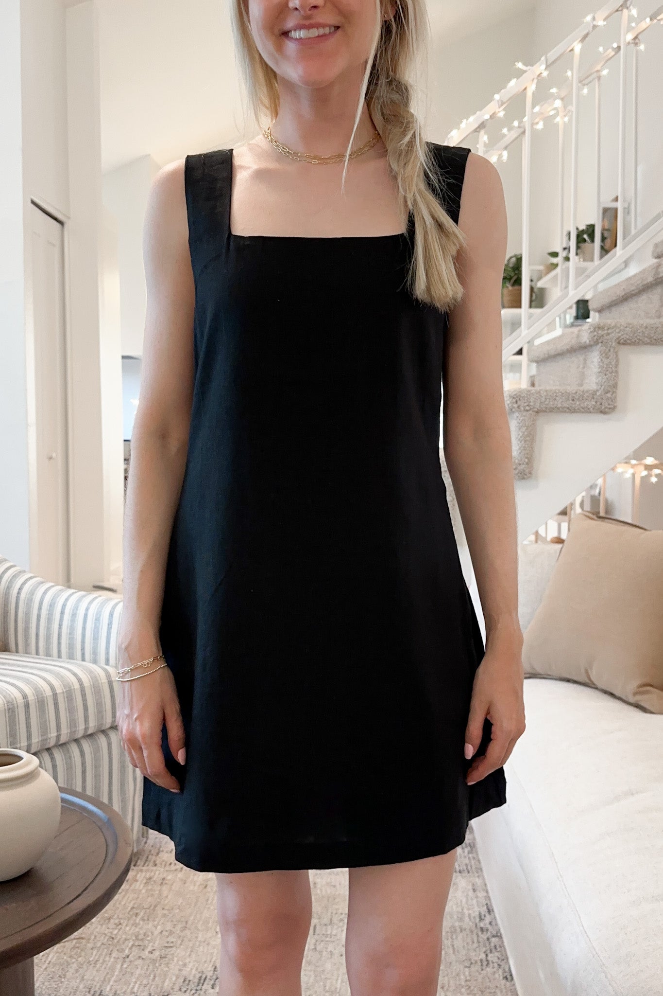 Audrey Square Neck Linen Dress - Neutral Ground