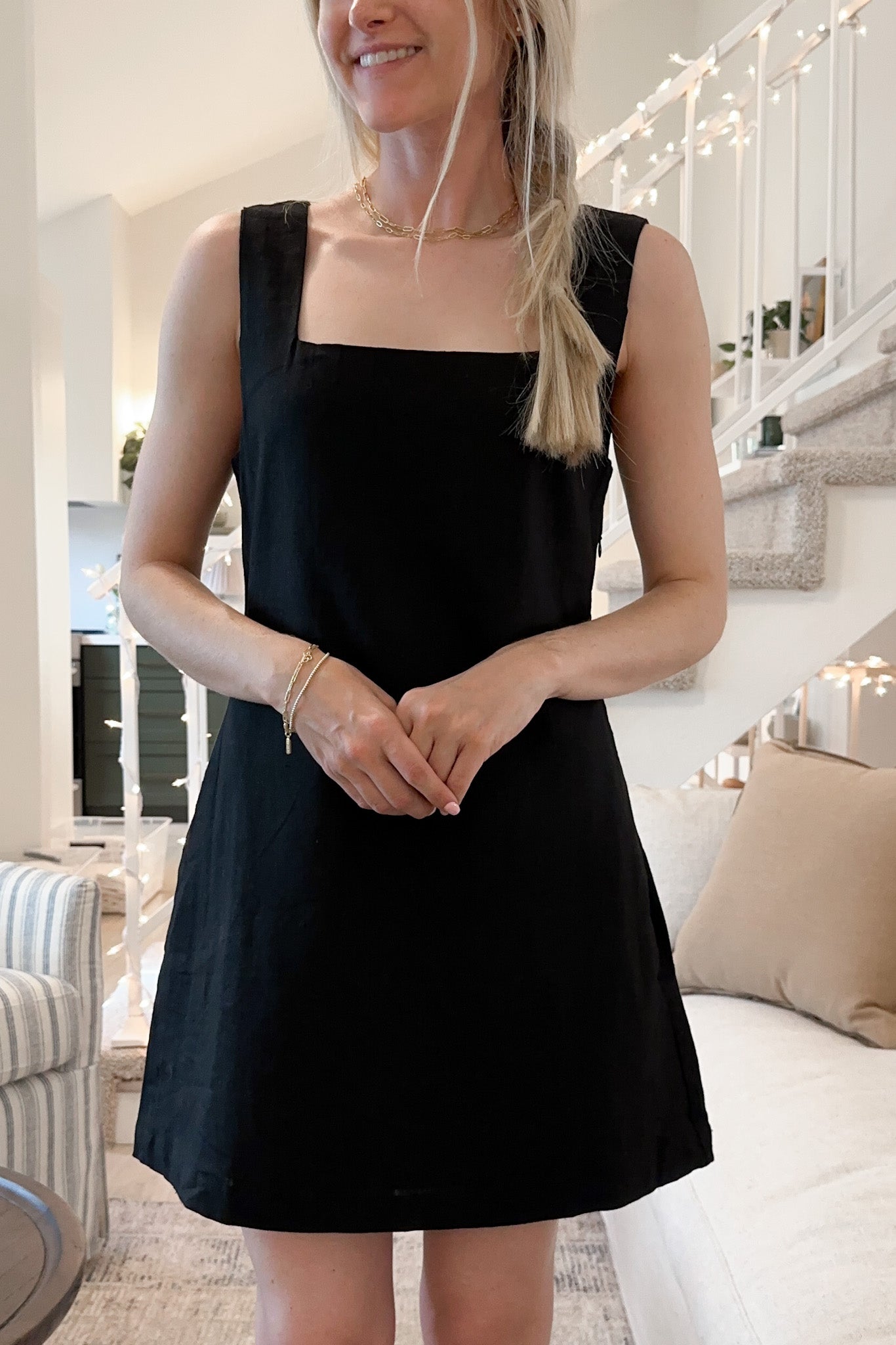 Audrey Square Neck Linen Dress - Neutral Ground