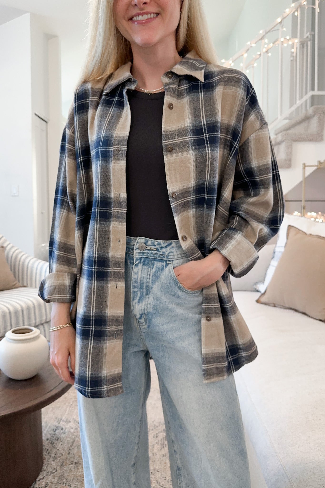 Auggie Plaid Button Down Shirt - Neutral Ground