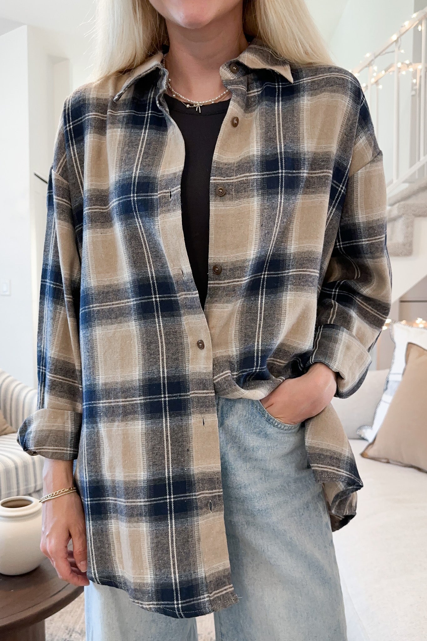 Auggie Plaid Button Down Shirt - Neutral Ground