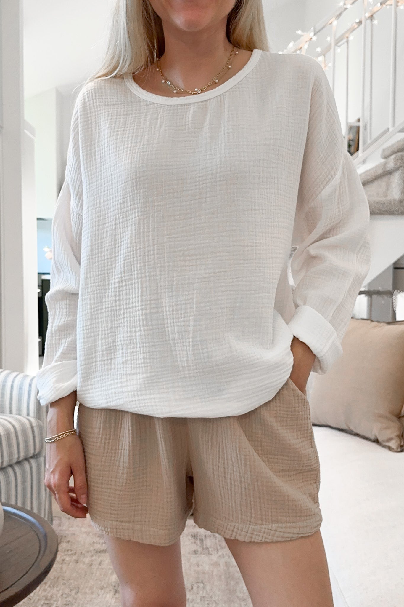 August Cotton Shorts in Sand - Neutral Ground