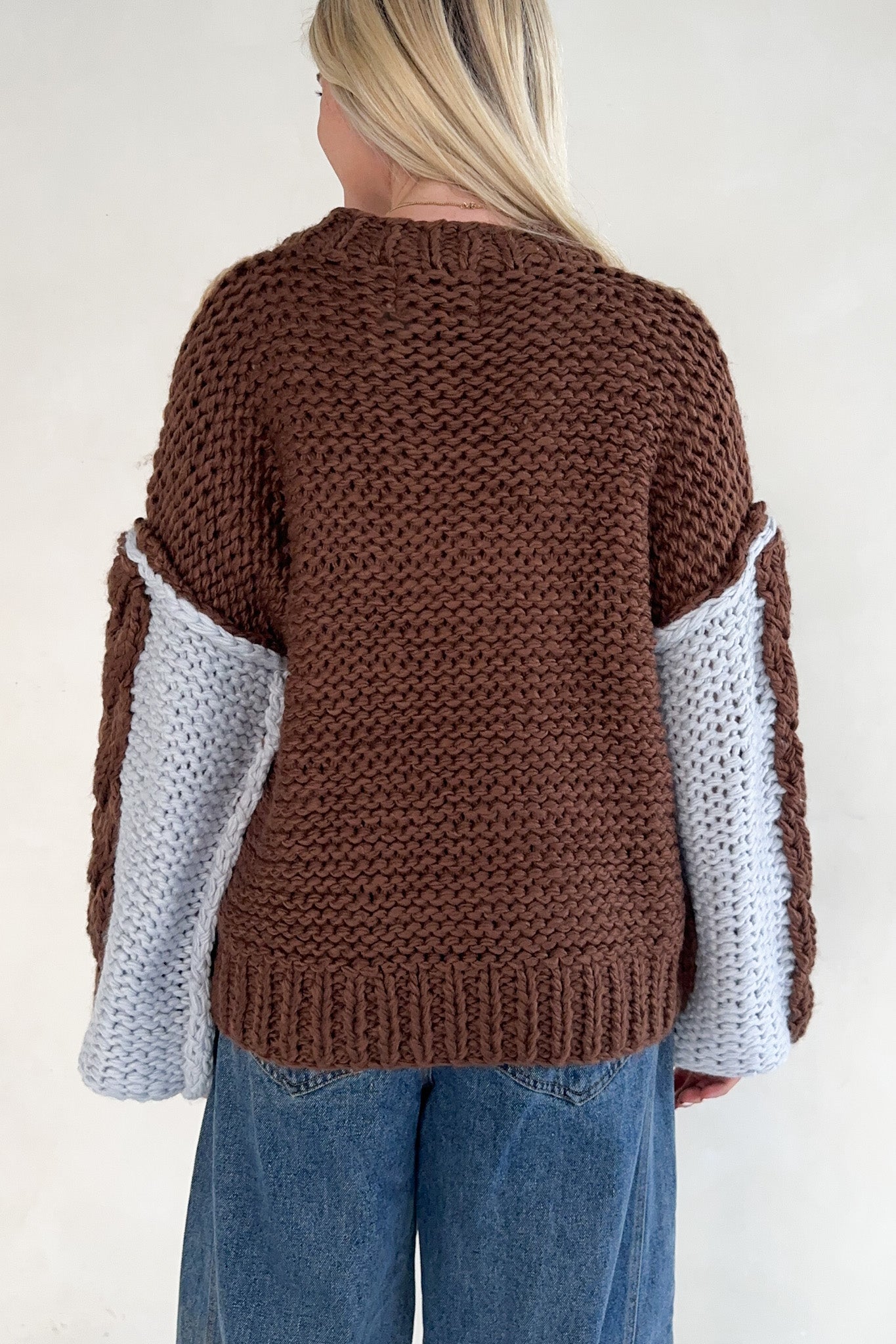 August Hand - Knit Colorblock Chunky Pullover - Neutral Ground
