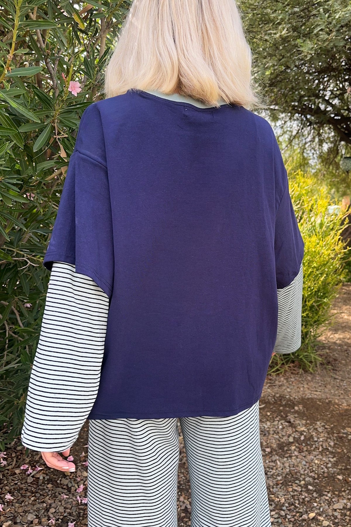 Avril Striped Double Layered Oversized Tee - Neutral Ground