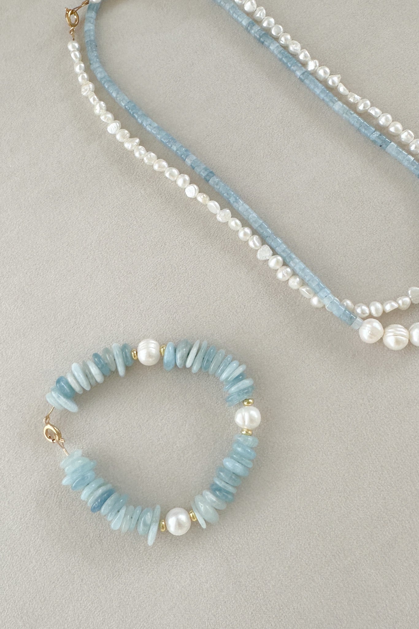 Bali Pearl & Aquamarine Beaded Bracelet - Neutral Ground