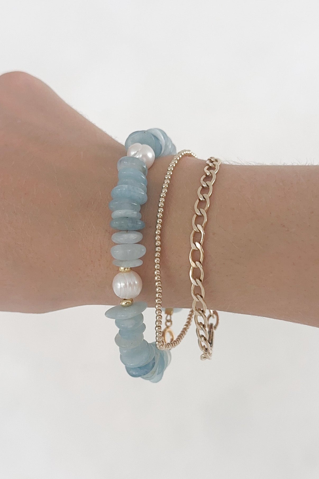 Bali Pearl & Aquamarine Beaded Bracelet - Neutral Ground