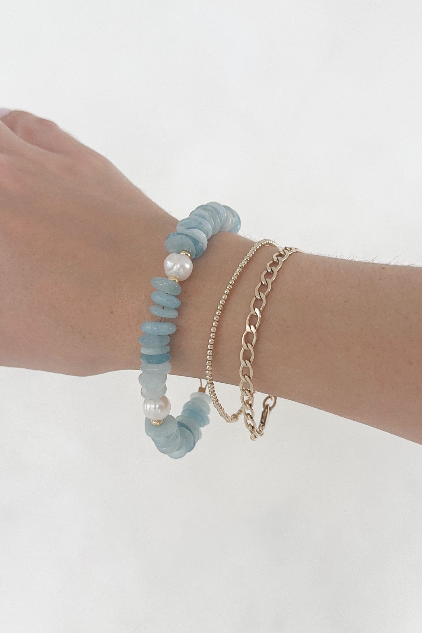 Bali Pearl & Aquamarine Beaded Bracelet - Neutral Ground