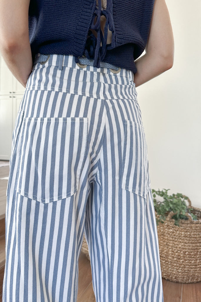 Bargo Striped Cargo Barrel Pants - Neutral Ground