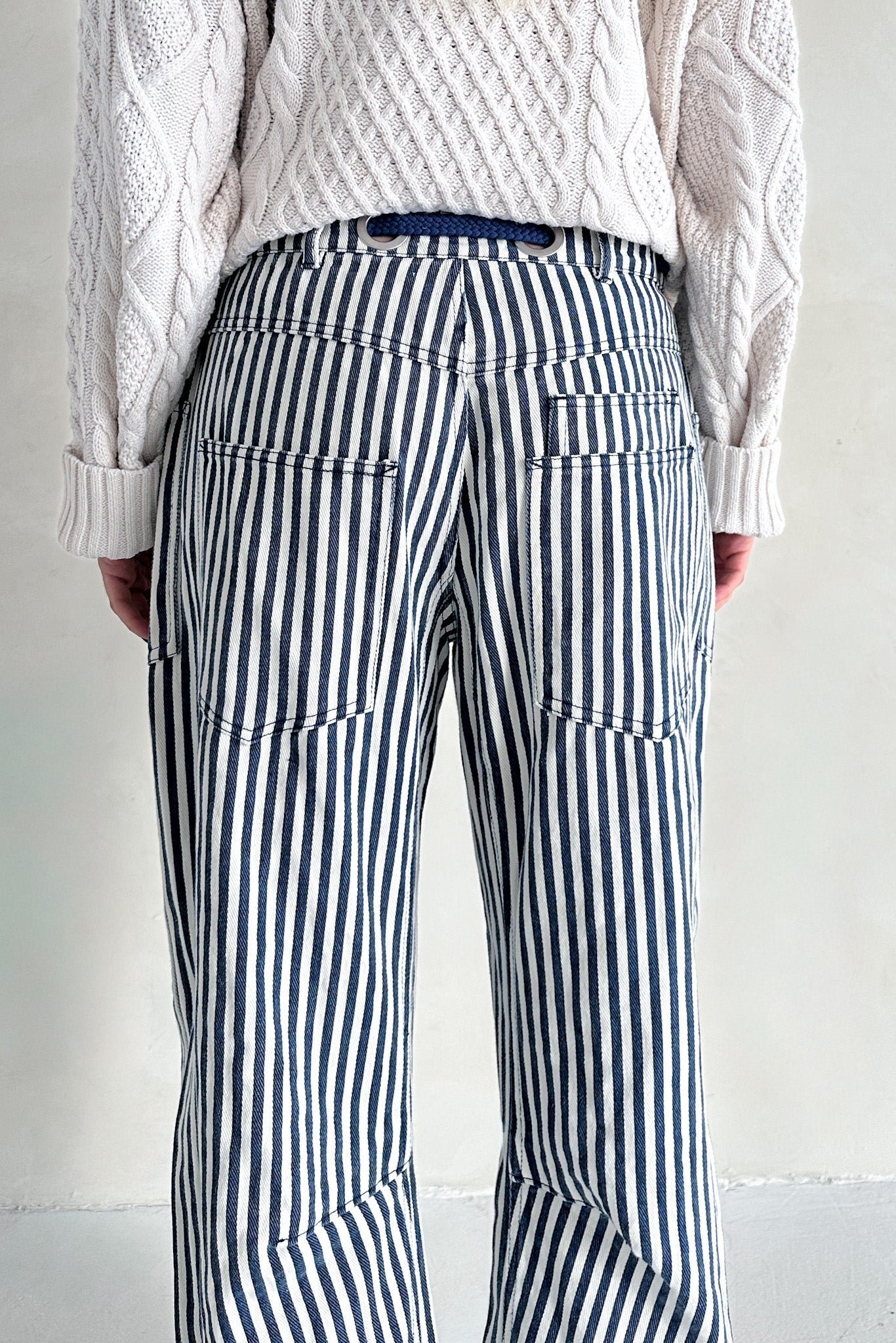 Bargo Striped Cargo Barrel Pants - Neutral Ground