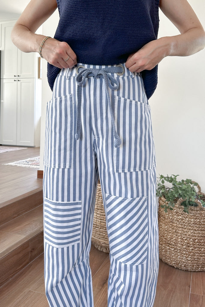 Bargo Striped Cargo Barrel Pants - Neutral Ground