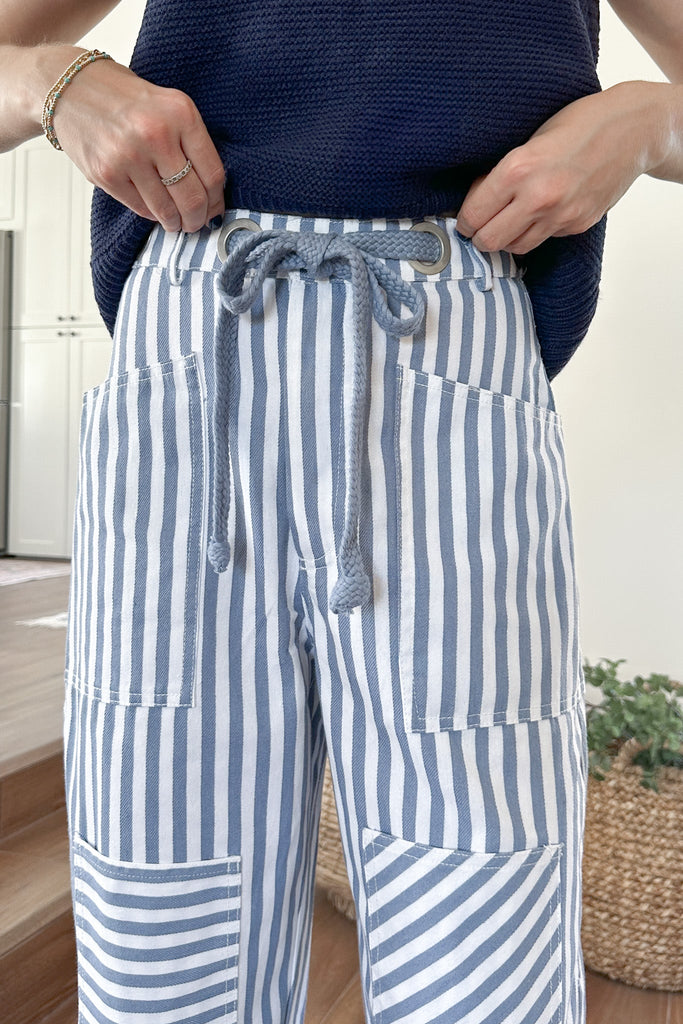 Bargo Striped Cargo Barrel Pants - Neutral Ground