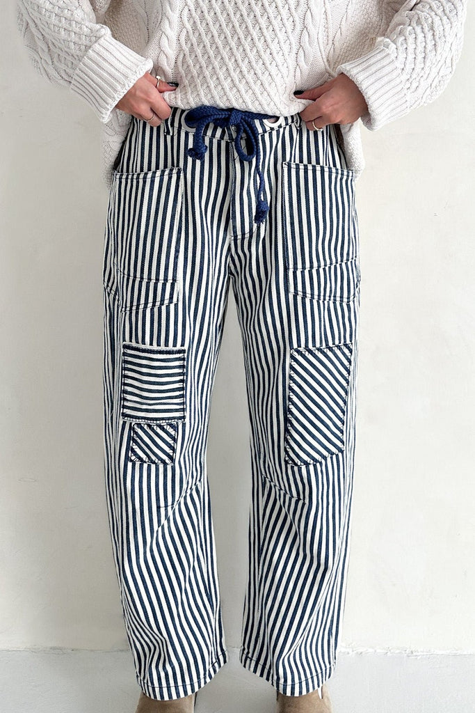 Bargo Striped Cargo Barrel Pants - Neutral Ground