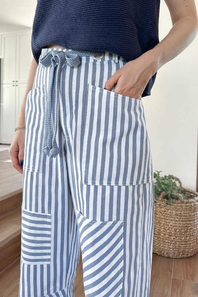 Bargo Striped Cargo Barrel Pants - Neutral Ground