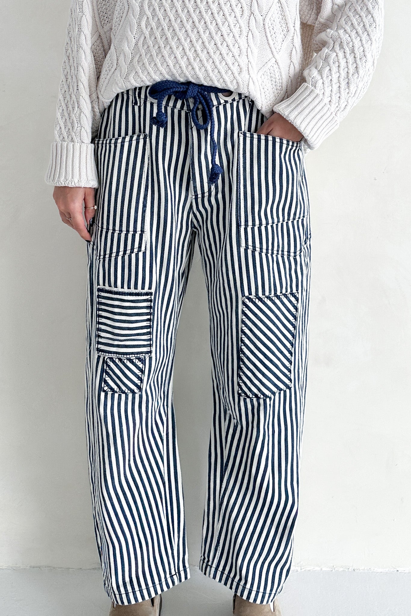 Bargo Striped Cargo Barrel Pants - Neutral Ground