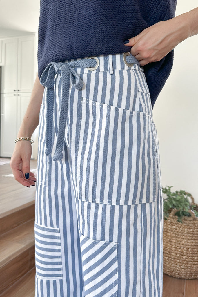 Bargo Striped Cargo Barrel Pants - Neutral Ground