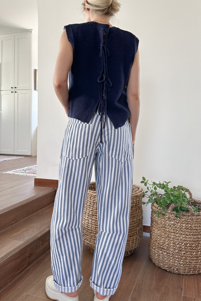 Bargo Striped Cargo Barrel Pants - Neutral Ground